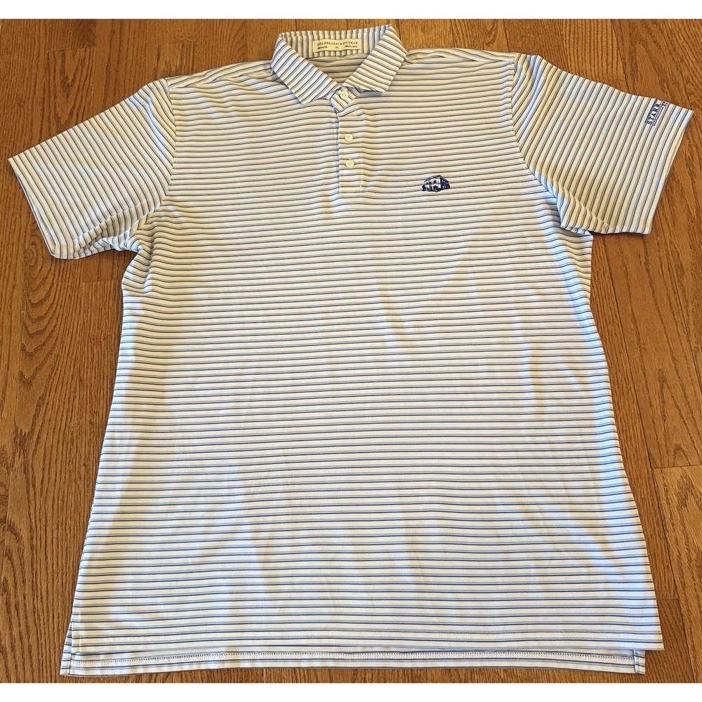 Holderness & Bourne Polo Golf Shirt Mens XL Tailored Fit Blue Striped Embroidery - Picture 2 of 8